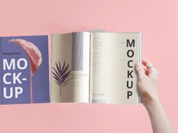 Branding mockup design on a printed magazine.