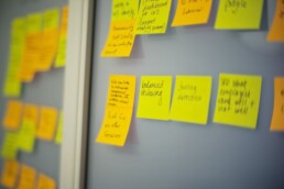 Sticky notes outlining project process
