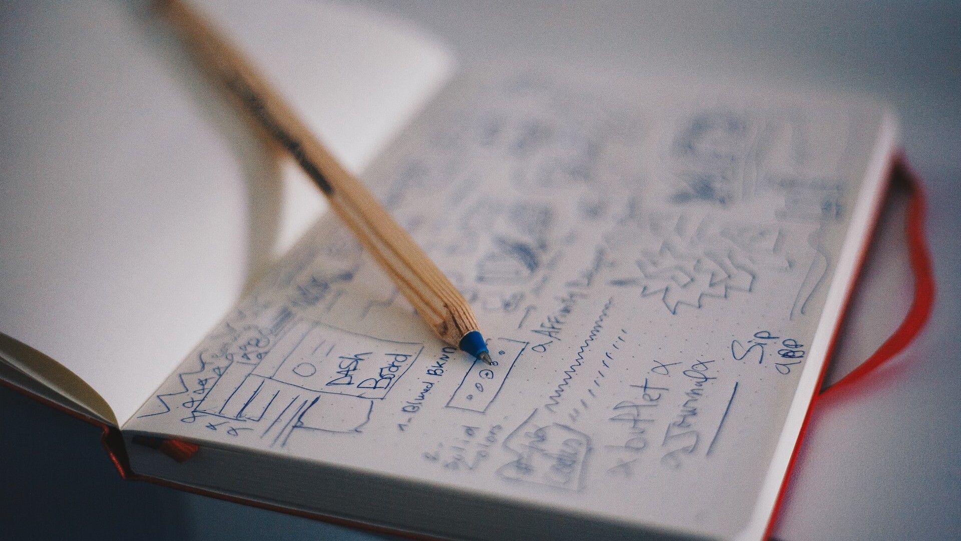 Notebook with written ideas.