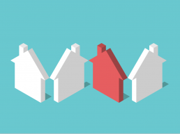 A graphic design of flat design showcasing houses