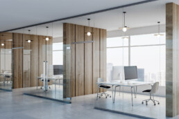 An open concept office space.