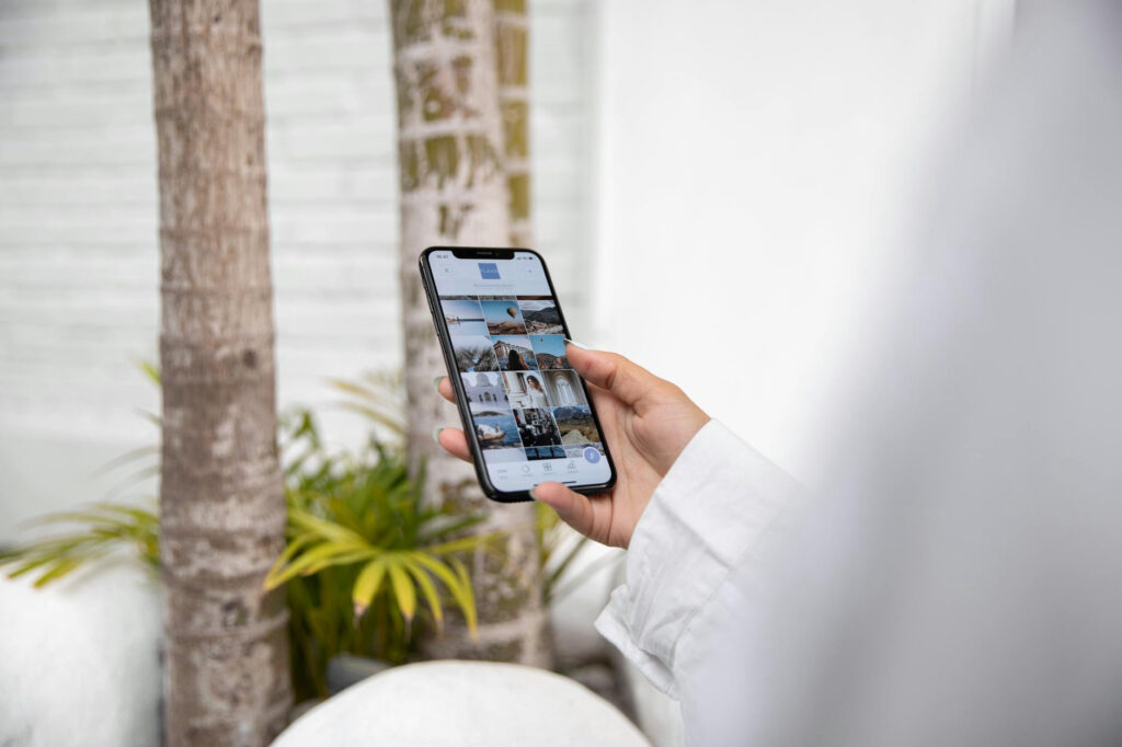 User interacting with a mobile device