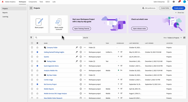 Adobe Analytics UI.